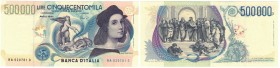 Banconote. Repubblica Italiana. 500.000 Lire Raffaello. D.M. 13 maggio 1997. Gig. BI 86A. qFDS. Tracce di unghiate e lievissima piega. (D. 7120)