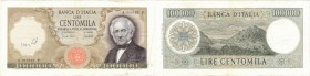 Banconote. Repubblica Italiana. 100.000 Lire Manzoni. D.M. 19 luglio 1970. Gig. BI82B2. BB+. Pieghe e scritta nell'ovale. R. (D. 7220)