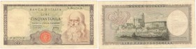 Banconote. Repubblica Italiana. 50.000 Lire Leonardo. D.M. 3 Luglio 1967. Gig. BI78A. BB-BB+. Piega centrale e laterali. RR. (D. 7220)