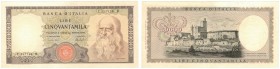 Banconote. Repubblica Italiana. 50.000 Lire Leonardo. D.M. 16 maggio 1972. Gig.BI78C. qSPL. Pieghe pressate e scritta cancellata. R. (D. 7220)