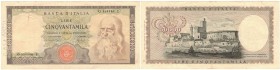 Banconote. Repubblica Italiana. 50.000 Lire Leonardo. D.M. 16 maggio 1972. Gig. BI78C. BB-BB+. Pieghe e scritte. R. (D. 7220)
