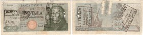 Banconote. Repubblica Italiana. 5.000 Lire Colombo. Falso D'epoca con Annullo Banco di Napoli. MB. Rotture. (D. 0121)