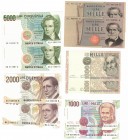 Banconote. Repubblica Italiana. Lotto di 10 pezzi. 5.000, 2.000, 1.000 Lire. qFDS/FDS. (D. 0121)