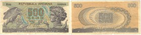 Banconote. Repubblica Italiana. 500 Lire Aretusa. Falso D'epoca con Annullo. qBB. (D. 0121)