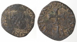 Zecche Italiane. L'Aquila. Carlo VIII. 1495. Cavallo. Ae. Mir 107. Peso gr. 1,85. Diametro mm. 18,50. MB+. Patina verde. R. (D. 0721)