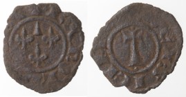 Zecche Italiane. Brindisi. Carlo I d'Angiò. 1266-1282. Denaro 3 gigli e croce latina. Mi. Sp. 43. Peso gr. 0,58. Diametro mm. 15,50. BB.