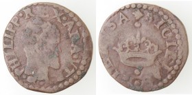 Zecche Italiane. Napoli. Filippo II. 1554-1598. Due Cavalli, sigla IBR. Ae. P.R. 99a. Peso gr. 2,82. Diametro mm. 22. MB. R. (D. 0721)