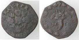 Zecche Italiane. Napoli. Filippo III. 1598-1621. Tornese 1614?. Ae. P.R. 48. Peso gr. 4,92. Diametro mm. 23. MB. Patina. R. (D. 0721)