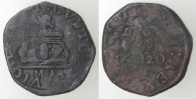 Zecche Italiane. Napoli. Filippo III. 1598-1621. Tornese 1620. Ae. P.R. 60. Peso gr. 5,37. Diametro mm. 22. qBB. Patina. R. (D. 0721)