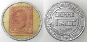 Varie. Gomme Pirelli. Milano. Gettone di Necessità da 10 centesimi. 1919-1923. Al. BB+. R.