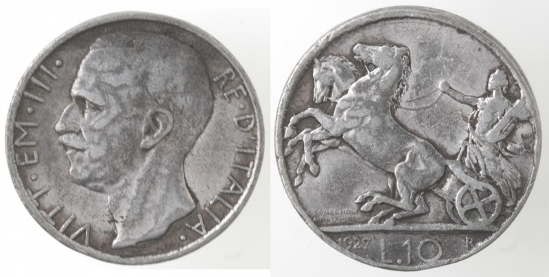 Casa Savoia. Vittorio Emanuele III. 1900-1943. 10 Lire 1927 Biga. MB?. Gig. 56. ...