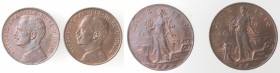 Casa Savoia. Vittorio Emanuele III. 1900-1943. Lotto di 2 monete. 2 Centesimi Italia su prora 1916 e 1917. Ae. Da SPL a qFDC. Residui di rame rosso. ...