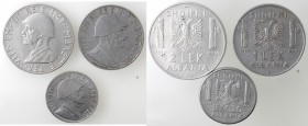 Casa Savoia. Vittorio Emanuele III. 1900-1943. Lotto di 3 monete. 2 lek 1939. 1 lek 1939 e 0,20 lek 1941. Ac. Mediamente BB.