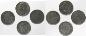 Casa Savoia. Lotto di 4 monete. Falsi d'epoca. 2 Lire 1863 Stemma Napoli e Torino, 2 Lire 1899 e 10 Lire 1927. MB. Mediamente MB.