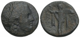 SELEUKID KINGDOM. Seleukos I Nikator (312-281 BC). Ae. Antioch on the Orontes. 5.2gr 19.4mm
Obv: Laureate head of Apollo right.
Rev: BAΣΙΛΕΩΣ / ΣEΛEYK...