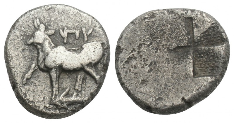 THRACE, Byzantion. Circa 340-320 BC. AR Half Siglos 2.4gr 13.7mm
Bull standing l...
