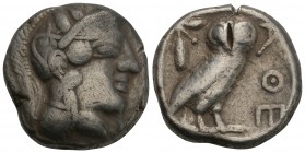 Greek Coins ATTICA. Athens. Tetradrachm (Circa 454-404 BC). 16.3gr 23.8mm
Obv: Helmeted head of Athena right, with frontal eye. Rev: AΘE. Owl standing...