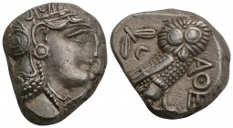 Greek
Attica, Athens AR Tetradrachm. Circa 454-404 BC. 17.1gr 24mm
Head of Athena to right, wearing crested Attic helmet ornamented with three olive l...