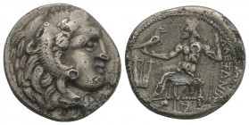 Macedonian Kingdom. Alexander III. 336-323 B.C. AR drachm 3.2gr 17.3mm
 'Kolophon',(?) ca. 323-ca. 319 B.C. 
Head of Herakles right, wearing lion's sk...