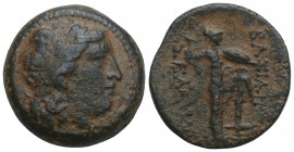 SELEUKID KINGDOM. Seleukos I Nikator (312-281 BC). Ae. Antioch on the Orontes. 7.8gr 22.1mm
Obv: Laureate head of Apollo right. Rev: BAΣΙΛΕΩΣ / ΣEΛEYK...