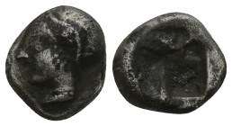 GREEK 
IONIA. Phokaia. Diobol (Circa 521-478 BC). 1.3gr 9.9mm
Obv: Archaic head of Athena left. Rev: Quadripartite incuse square. SNG Kayhan 522. Cond...