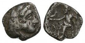 Greek 
MACEDONIAN KINGDOM. Alexander III the Great (336-323 BC). AR obol 0.6gr 9.2mm
Uncertain eastern mint. Head of Heracles wearing lion-skin headdr...