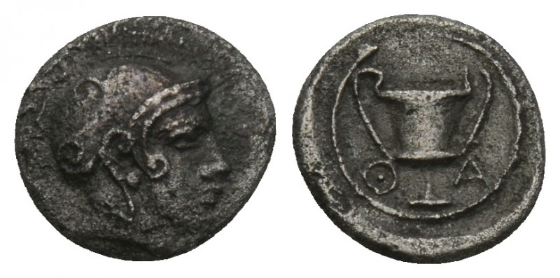 Greek
LESBOS. Methymna. Obol (450/40-406/379 BC). 0.5gr 8.2mm
Obv: Head of Athen...