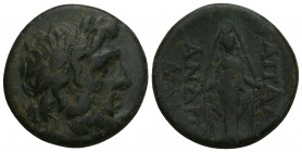 Greek Coins Phrygia. Apamea (Circa 100-50 BC). Ae. Herakle-, and Eglo-, magistrates. 6.4gr 21.5mm
Obv:Laureate head of Zeus right Rev: Cult statue of ...