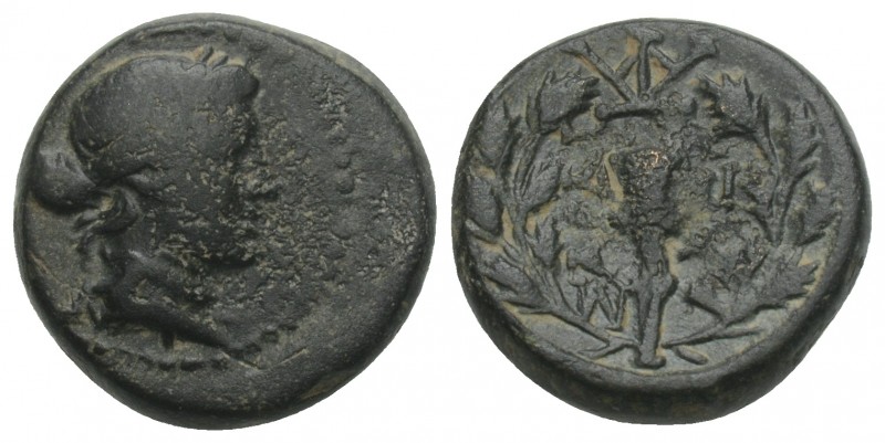 LYDIA. Sardes. Ae (2nd-1st centuries BC). 3.8gr 14.7mm
 Obv: Laureate head of Ap...