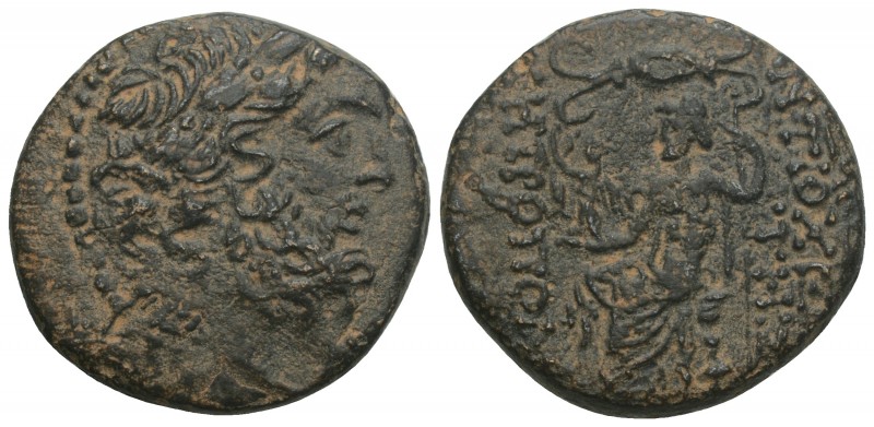 Greek Coins
SELEUKIS & PIERIA. Antioch. Ae 9.6gr 22.8mm
Obv: Laureate head of Ze...