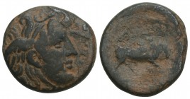 Greek
SELEUKID KINGS OF SYRIA. Seleukos I Nikator (312-281 BC). Ae. Sardes. 5.7gr 20.1mm
 Obv: Winged head of Medusa right. Rev: BAΣIΛEΩΣ / ΣΕΛΕΥΚOY. ...