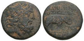 Greek Syria, Seleukis and Pieria. Apameia. ca. 1st century B.C. AE 7gr 20.4mm
 anonymous civic issue. Laureate head of Zeus right within dotted border...