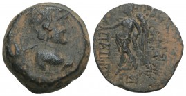 GREEK
Seleukid Empire, Antiochos IX Eusebes Philopator (Kyzikenos) Æ20. Uncertain mint, probably in Phoenicia,
5.9gr 18.9mm
 dated SE 211 = 102/1 BC. ...