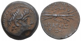 Greek 
Seleukid Kingdom. Antiochos IX Philopator 114-95 BC. Bronze Æ6.6gr 19.2mm
Diademed bust right / BAΣIΛEΩΣ ANTIOXOY ΦIΛOΠATOΡOΣ, thunderbolt. ver...
