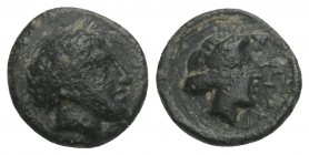 Greek
obv head of Ares ? Rev head of Nymphe 0.6gr 9.6mm