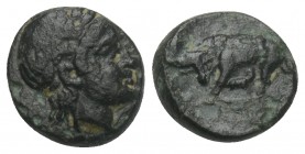 Greek
Helmeted head of Athena r., Bull butting l. 1gr 10mm
