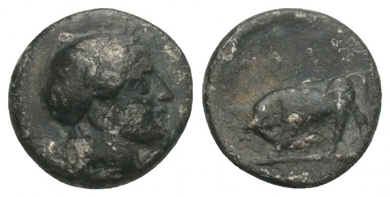 Greek
Helmeted head of Athena r., Bull butting l. 1.1gr 10.7mm