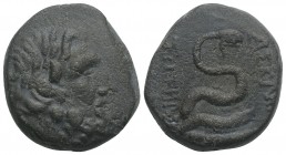 Greek 
MYSIA. Pergamon. Circa 133-27 BC. 11.2gr 20.5mm
 Laureate head of Asklepios to right. Rev. AΣKΛHΠIOY ΣΩTHΡOΣ serpent, head to right, coiled aro...