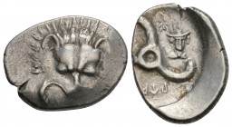 Greek 
Dynasts of Lykia, Perikles AR Third Stater. Circa 380-360 BC. 3.1GR 18.7MM
Facing lion's scalp / Triskeles, Lykian legend around; head of Herme...