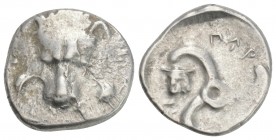 Greek 
Dynasts of Lykia, Perikles AR Third Stater. Circa 380-360 BC. 3.2GR 16.3MM
Facing lion's scalp / Triskeles, Lykian legend around; head of Herme...
