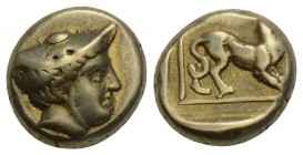 Greek 
LESBOS. Mytilene. Circa 377-326 BC. Hekte. 2.5gr 10.7mm
Head of Hermes to right, wearing petasos. Rev. Panther walking right within linear squa...