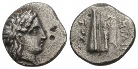 Greek
BITHYNIA. Kios. AR 1/2 Siglos (Hemidrachm) ca. 345-315 B.C. 2.3gr 14.3mm
SNG Cop-370; HGC-7, 553. Miletos, magistrate. Obverse: Laureate head of...