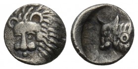 Greek 
 CARIA. Uncertain. Obol (Circa 400-340 BC). 0.4gr 7.9mm
Obv: Head of lion left. Rev: Head of bull left; symbol behind. SNG Kayhan 990 var. (no ...