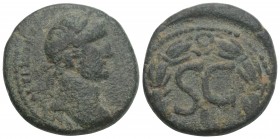 Antoninus Pius Æ22 of Antioch, Syria. AD 138-161. 10.1 gr 24mm
 Laureate head right / Large SC, B below; all within laurel wreath. BMC 307