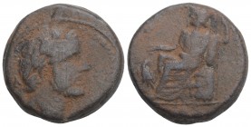 Roman Provincial Coins Antoninus Pius (138-161). Ae. 12.8gr 22.5mm
Laureate head right. Zeus seated left on throne, holding sceptre and thunderbolt; t...