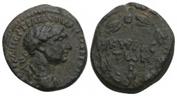 Roman Provincial
SYRIA, Cyrrhestica. Cyrrhus. Trajan. AD 98-117. Æ 5.8gr 19.4mm
Laureate head right / KYPPHC/TωN in two lines; B below; all within wre...