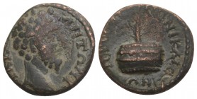 Roman Provincial
 Commodus as Caesar (?) / Æ of Nicaea, Bithynia. Struck AD 177 - 192. 2 gr 15.5mm
A K M AU KO - ANTWNEIN, Draped and cuirassed bust r...