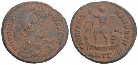 Roman Imperial Theodosius I AD 379-395. Antioch Follis Æ 5.4gr 29mm
D N THEODOSIVS P F AVG, pearl-diademed, helmeted draped and cuirassed bust right, ...