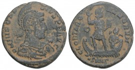 Roman Imperial Theodosius I AD 379-395. Antioch Follis Æ 5.3gr 22.8mm
D N THEODOSIVS P F AVG, pearl-diademed, helmeted draped and cuirassed bust right...