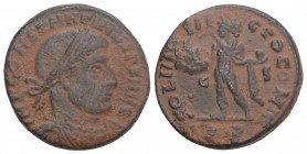 Constantine I Æ Follis. AD 313-315. 3.7GR 19MM
IMP CONSTANTINVS PF AVG, laureate and cuirassed bust right / SOLI INVI-C-TO COMITI, Sol standing left, ...